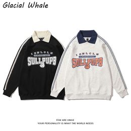 Men's Hoodies Sweatshirts GlacialWhale Large Contrasting Colour Lapel Sweater Spring Hip Hop Streetwear Harajuku Couple Retro Korean Hoodie 221008