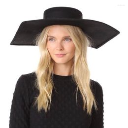 Wide Brim Hats Six-sided Wool Flat-top Big Top Hat Stage Catwalk Concave Shape Strap Felt Womens Fashionable