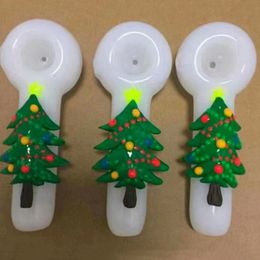 Latest Colourful Christmas Tree Art Spoon Pipes Pyrex Thick Glass Dry Herb Tobacco Portable Hand Tube Smoking Philtre Handmade Cigarette Holder DHL