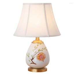 Table Lamps Modern Pastoral Ceramic Dimmer Lamp Bedside Foyer Parlor Porcelain Handpainted Flowers Desk Light 2534