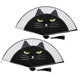 Cartoon Cat Folding Hand Fan Painted Cat Portable Foded Handheld Fan Birthday Party Gift Dancing Decoration Supplies GCB16124