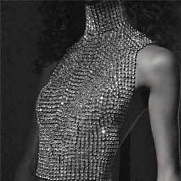 Other Luxury Fashion Shiny Sexy Body Belly Silver Color Full Chain Body Chain Bra Top Slave Harness Necklace Accessories 221008