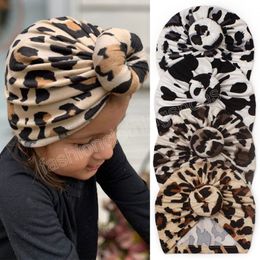 Baby Girls Printed Leopard Hat with Round Ball Centre Newborn Turban Caps Children Beanies Kids Headwear Photo Props