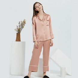 Clothing Home 100 Silk Pamas Set for Women 19 Momme Mulberry Pyjamas 2 Pieces Tops Pants Pijama Ladies Sleepwear Suits