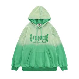 Men Hoodie Sweatshirt Embroidery Letter Tie Dye Gradient Pullover Hooded Streetwear 2022 Harajuku Casual Hoodie Green