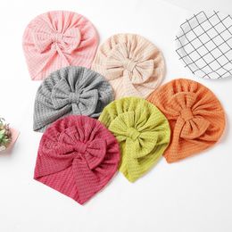 Waffle Cotton Baby Cap Newborn Turban Hat Bowknot Autumn Beanies Children Bonnet Girls Boy Hair Accessories Kids Headwear