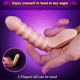 Vibrators Vibrating Finger Dildo Vibrator Sex Toys For Women Clitoris Stimulator Masturbator Real Penis Sleeve Cap G Spot 221010