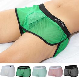 Underpants Sexy Breathable Thin Boxer Shorts Men Mesh Transparent See Through U-Convex Underwear Lingerie Homewear Panties