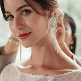 Dangle & Chandelier Luxury Wedding Party Tassel Earrings With Shinning Rhinestones Personality New Fashion Long Drop Earings