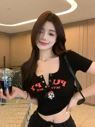 hong kong cartoon pattern tshirt womens summer korean fashion chic small crowd show thin pure sexy hot girl shirt