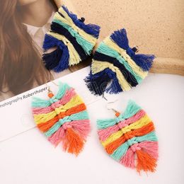 Boho Handmade Rainbow Tassel Dangle Earrings For Women Design Long Fringe Leaf Drop Earrings Holiday Jewellery