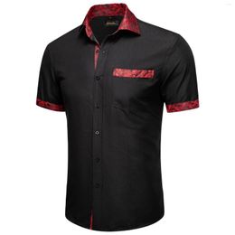 Men's Casual Shirts Summer Short Sleeve For Men Black Red Paisley Splicing And Contrasting Designer Clothing Social Shirt