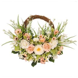 Decorative Flowers Spring Decoration Garland Artificial Rose Green Leaves Wreath Cherry Blossom Wall Hangings 15.7 Inch And Window