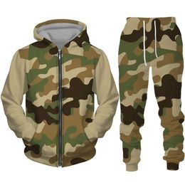 Mens Tracksuits Spring Autumn Camouflage Print Mens Zipper HoodiesPantsSuit Outdoor Military Hooded Jacket Sportswear Tracksuit Two Piece Set 221010
