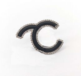 2022 Luxury quality charm brooch with black color design and sparkly diamond in silver plated have box stamp PS7309A