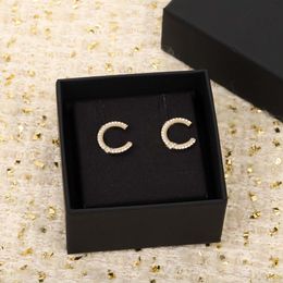 18K gold plated Charm stud earring with sparkly diamond for women wedding jewelry gift have box stamp PS7311A