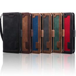 Business Hybrid Leather Wallet Cases For Iphone 15 Plus 14 Pro Max 13 12 11 XR XS MAX X 8 7 6 Contrast Hit Colour Credit ID Card Slot Holder Flip Cover Men Pouch With Lanyard