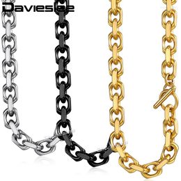 Chains Davieslee Womens Mens Necklace Black Gold Silver Colour Chain Stainless Steel Cable Link T/O Toggle Clasp Jewellery 9mm LKNM53