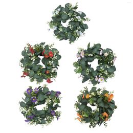 Decorative Flowers Rustic Eucalyptus Wreath Garland Large Greenery Fake 12in Green Leaves Small Daisy For Door Wall Home Porch Decoration
