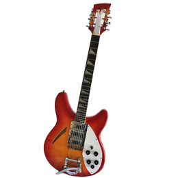 Semi-Hollow Cherry Sunburst body Electric Guitar with Tremolo Bridge Rosewood Fingerboard White Pickguard can be customized