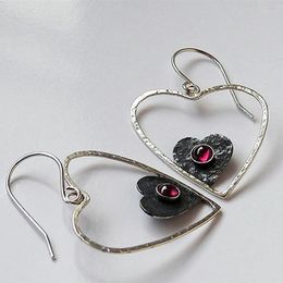 Dangle Earrings Sweet Romantic Style Ladies Silver Plated Heart Lovely Red Stone Fashion Wedding Holiday Gift Ornament