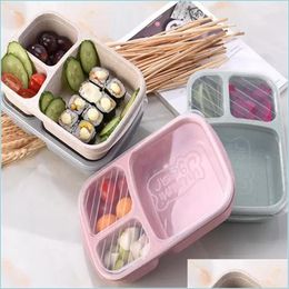 Food Storage Organisation Sets Kitchen Storage Organisation Sets Student Lunch Box 3 Grid Wheat St Biodegradable Microwave Bento Kid Dhxkc