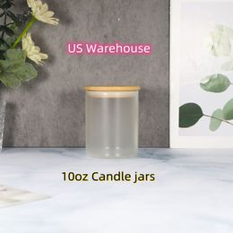 STOCK IN USA 10oz Empty Sublimation tumbler Frosted Glass Candle Jars with Bamboo Lids for Making Candles Z11