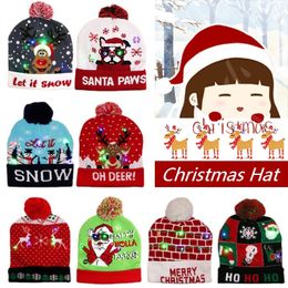 LED Glow Xmas-decorative cap Christmas Party Hats Snowman Elk Xmas-Tree with Ball Knitted Hat Xmas Knitting Caps T9I002115