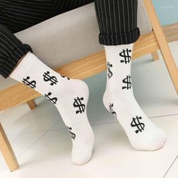 Men's Socks Fashion Spring Autumn Men Dollar Symbol Printed Comfortable Breathable Absorb Sweat Anti-slip Man Middle Long Sock H9
