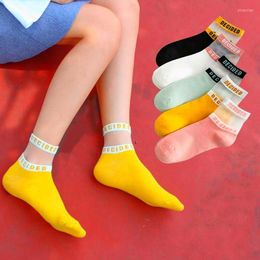Women Socks 5 Pairs Summer Transparent Letter Patterned Hollow Out Cotton Short Thin Casual Ankle Female Comfort Sox