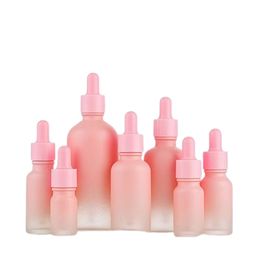 Empty Packing Glass Gradient Bottle Round Shoulder Cosmetic Essential Oil Droppet Vials Pink Collar Pink Top Portable Container 5ml 10ml 15ml 20ml 30ml 50ml 100ml