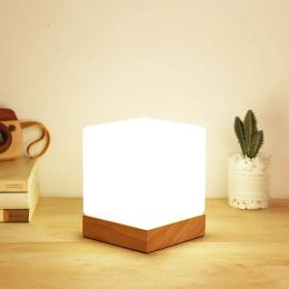 Night Lights Table Lamp Creative Bedroom Simple Nordic Remote Control Dimming Glass Wooden Warm Wedding Bedside Small