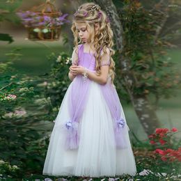 Girl Dresses Fashion Princess Tulle Child 3D Flower Cap Sleeves Purple Vestido Clothes Wedding Party Birthday Gowns