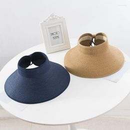 Wide Brim Hats Fashion Summer Straw Visors Caps Large Foldable Sun For Women Girls Chapeau Femme UV Protection Beach HatWide