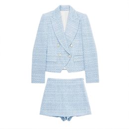 Two Piece Dres 's Jack Coat Double Breasted Textured Suit Jacket Flap Pockets Retro Elegant Female Chic Blazer Set 221010