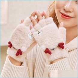 Other Festive Party Supplies Korean Version Thickened Plush Gloves Female Winter Plus Veet Students Cute Cold-Proof Cartoon Christma Dhs0F