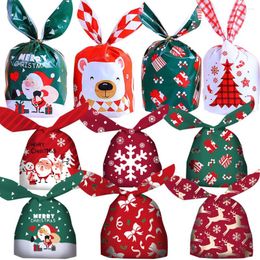 Gift Wrap 10/20pcs Christmas Ear Candy Bags Plastic Carton Santa Claus Snowman For Xmas Noel Cookies Packing Supply