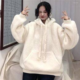 Women's Hoodies Womens Winter Lamb Plush Hooded Cashmere Korean Sweatshirts Long Sleeve Loose Warm Solid Color Pockets Tracksuits