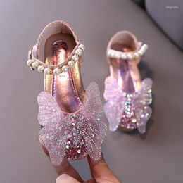 Flat Shoes 2022 Fashion Rhinestone Butterfly Crystal Sandal Kids Princess For Wedding Party Girls Dance Performance Pink Silver