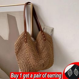 Evening Bags Summer Straw Bag For Women Rattan Shoulder Large Capacity Beach Woven Handmade Handbag Shopper Totes Sac