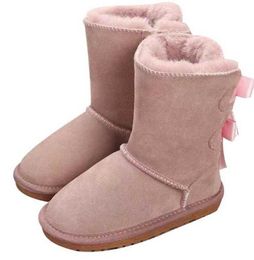 Boots 22 Winter Australia Baby Snow girls childrens boots Style Cow Suede Leather Waterproof Winter Cotton Boot Warm boots shoes kids 21-35