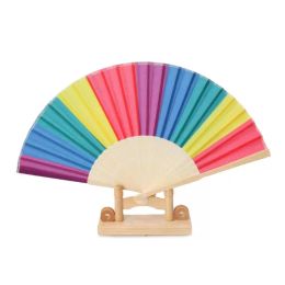 Chinese Style Colourful Rainbow Folding Hand Fan Party Favours Wedding Souvenirs Giveaway For Guest