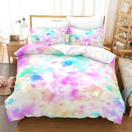 Conjuntos de roupas de cama TIY Dye Polyester Duvet Capa Conjunto de capa do rei queen size colorido galáxia arte rosa azul amarelo impressão para meninos Conjunto de roupas de cama para meninos 221010