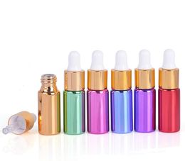 5ml Glass Dropper Bottles Perfume Refillable Bottle with Gold Caps &White Bulb Colourful Essential Oil Package Bottles SN376