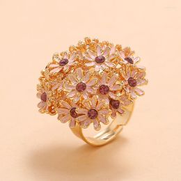 Wedding Rings Exaggerated Spherical Flower Ring Simple Temperament Rhinestone Enamel Opening Adjustable For Women Valentine's Day Gifts