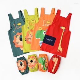 Aprons Waterproof Apron For Kids With Sleeves Smocks Boys And Girls Dirt-Repellent Water-Repellent Printed Gown 3 Pcs/Set