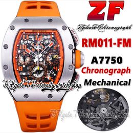 Z Latest version fm2022011 Mens Watch A7750 Chronograph Automatic Steel Case Steel Skeleton Dial Number Markers Orange Rubber Strap Super Edition eternity Watches