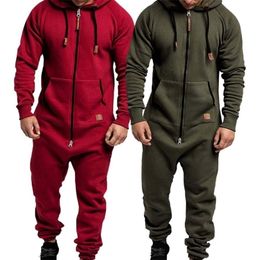 Mens Tracksuits Mens Onesies Zipper Jumpsuit Casual Plus Fleece Keep Warm Winter Clothing Thick Hoodie Long Sleeve Sweatpants for Outdoor 221010