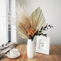 Faux Floral Greenery Advanced Dried Flowers Bouquet For Home Decration Real Palm Leaf Magnolia Wheat Eucalyptus Light Luxury Soft Living Room 221010