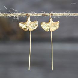 Dangle Earrings Bohemian Geometric Gold Colour Ginkgo Biloba Leaf Shape Drop For Women Statement Earring Jewellery Accessory Z4D327